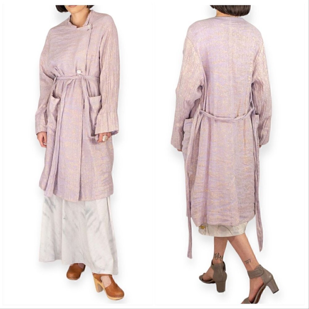 Raquel Allegra Trench Coat in Lilac Metallic, Size 2/M New with tag